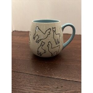 Meritage Speckled Llama Design Round Bottom 20 oz Aqua Blue & White Coffee Mug
